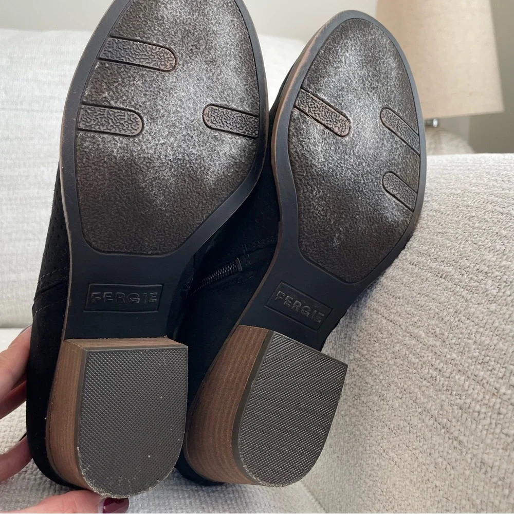 Fergie Black Ankle Booties with Wooden Heel and Zipper - Picture 11 of 12
